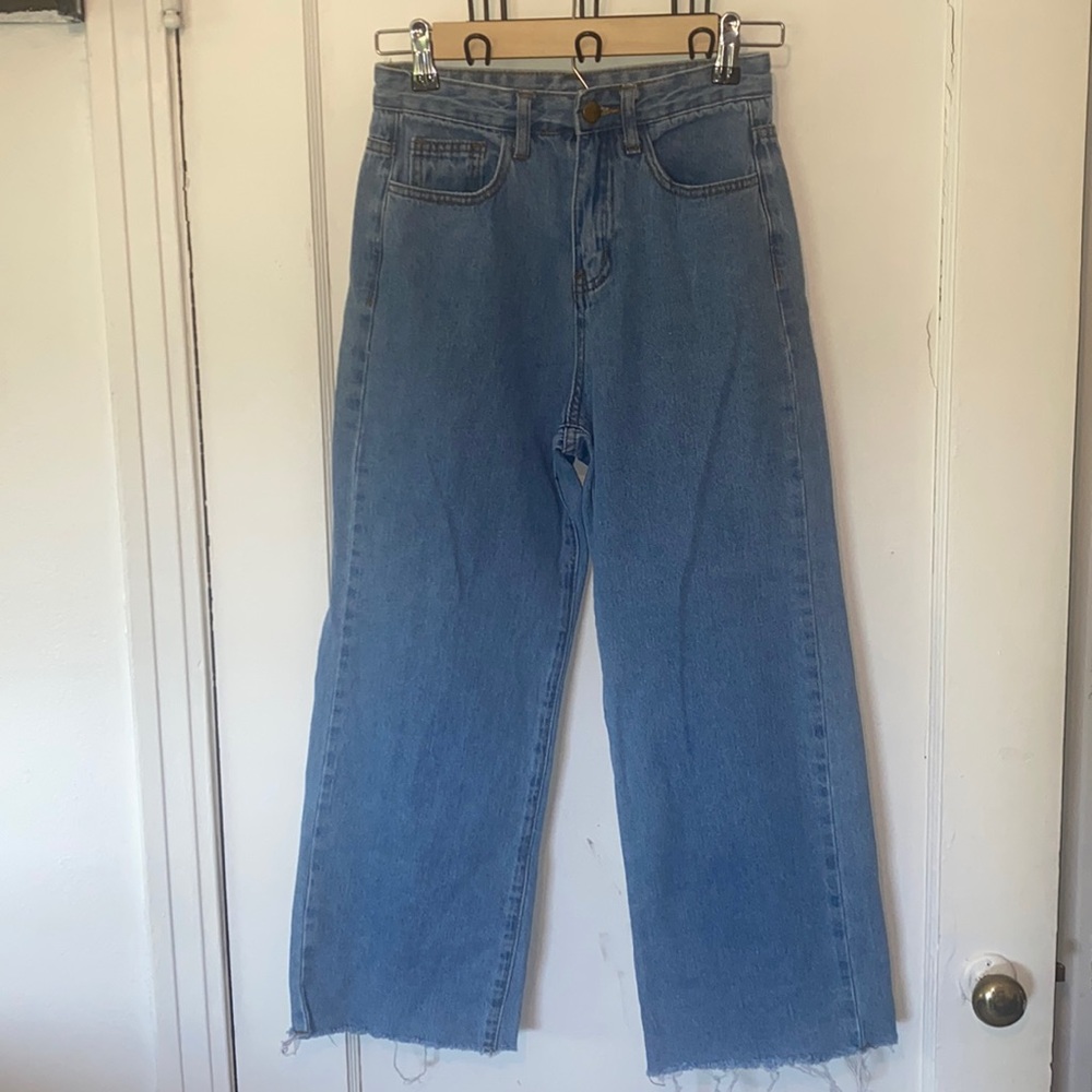 Princess Polly cropped wide leg denim jeans with raw edge hems